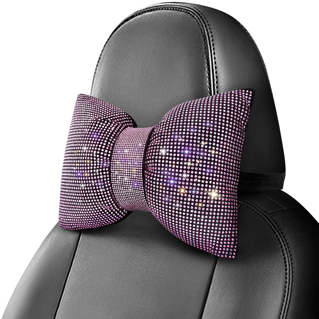 Crystal Car Headrest Support - Universal Diamond Bow Neck Rest Auto Edge