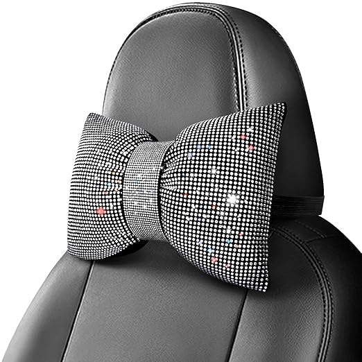 Crystal Car Headrest Support - Universal Diamond Bow Neck Rest Auto Edge