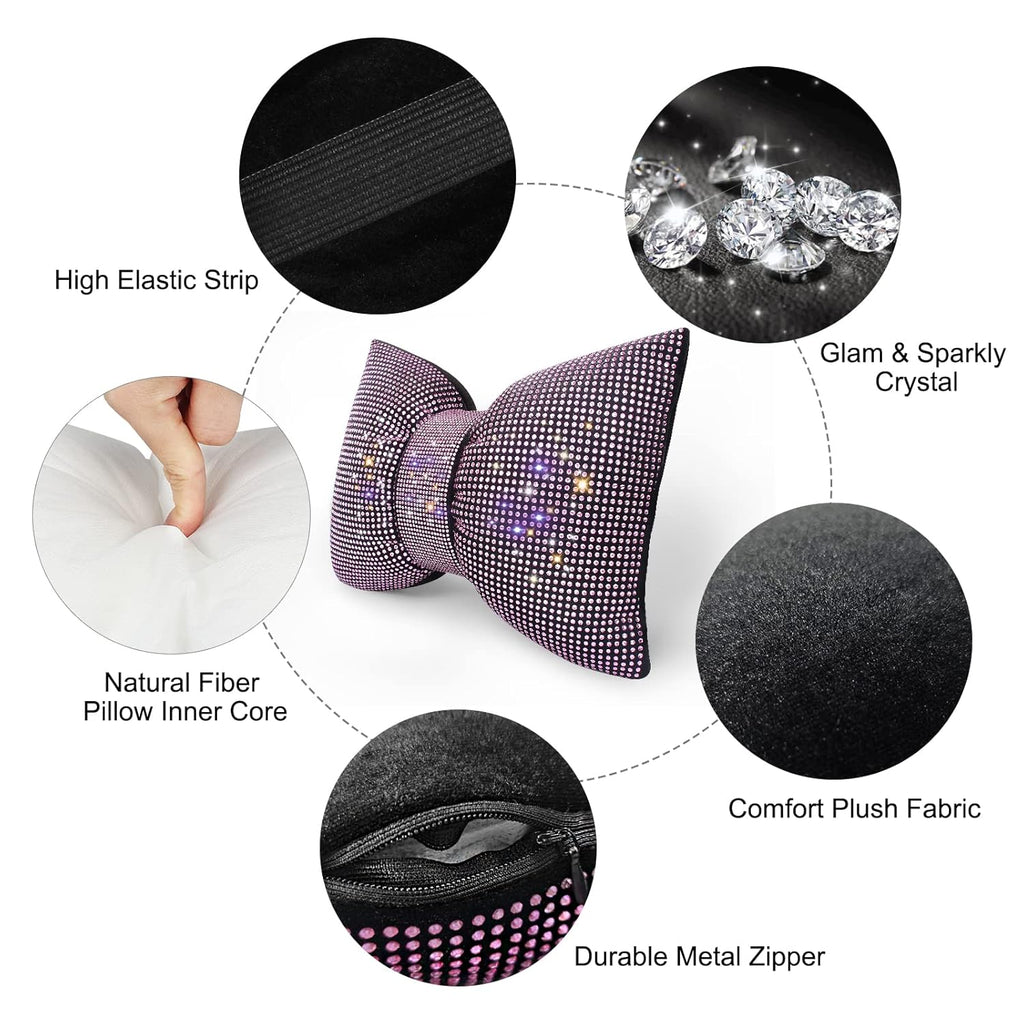 Crystal Car Headrest Support - Universal Diamond Bow Neck Rest Auto Edge