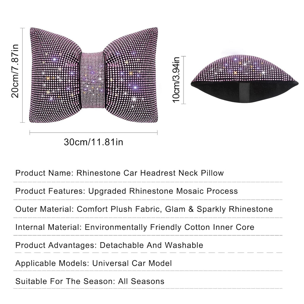 Crystal Car Headrest Support - Universal Diamond Bow Neck Rest Auto Edge