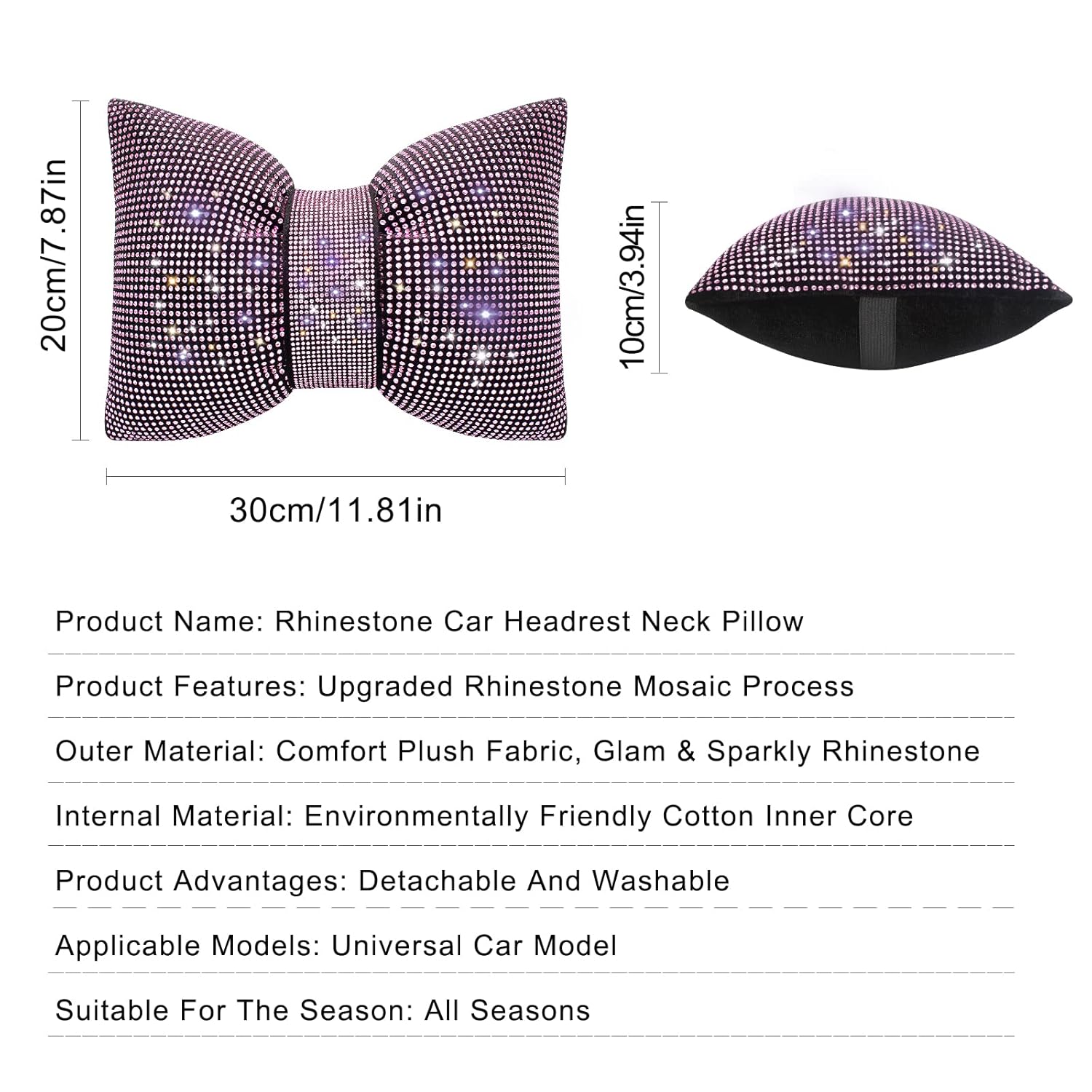 Crystal Car Headrest Support - Universal Diamond Bow Neck Rest Auto Edge